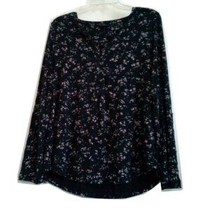 Women's Navy Floral Long Sleeve Henley, Denver Hayes, Medium